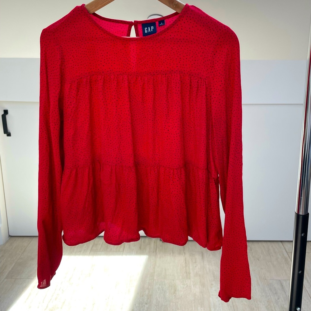 Gap Flowy Long Sleeve Blouse Red